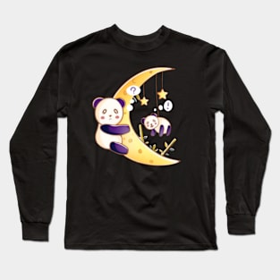 Panda bear hugging the moon Long Sleeve T-Shirt
